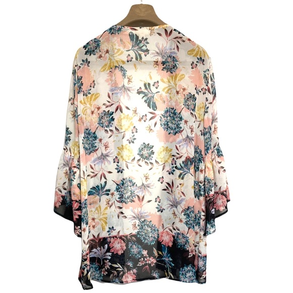 ❌SOLD❌LG•STYLE & CO•FLORAL SHEER OPEN CARDIGAN / COVER UP W WIDE FLARED SLEEVES• - Picture 5 of 6